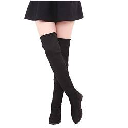 LLDG Damen Overknee Stiefel Stretch Winter Hohe Stiefel mode Flache Kniehohe Stiefel elegant übers Knie Stiefel Wildleder Langschaft stiefel Warm Winterstiefel aus Veloursleder Lässige Schlupfstiefel von LLDG