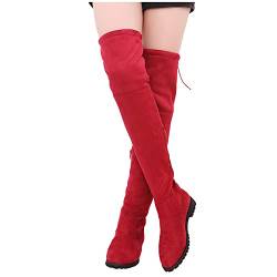 LLDG Damen Overknee Stiefel Stretch Winter Hohe Stiefel mode Flache Kniehohe Stiefel elegant übers Knie Stiefel Wildleder Langschaft stiefel Warm Winterstiefel aus Veloursleder Lässige Schlupfstiefel von LLDG