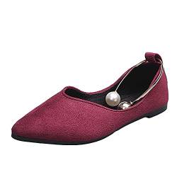 LLDG Damen Slip on flache Mund Pumps Leoparden muster Geschlossene Ballerinas Perlen Pointed-Toe Wildleder Halbschuhe lässige rutschfest Low Top Slippers Bootsschuhe Segelschuhe, Rot, 39 EU von LLDG