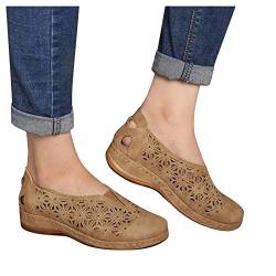 LLDG Damen Slipper Flache, atmungsaktive Cutouts Römersandalen Modische Geschlossene Slippers Frauen Elegante Low top Halbschuhe Slip on Bootsschuhe Schlupfschuhe Lässige Damenschuhe, Khaki, 38 EU von LLDG