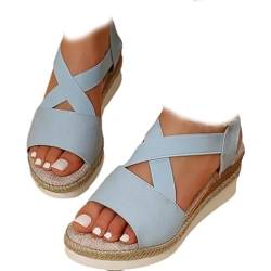 LLDYAN Vianys Women's Comfy Wedge Heel Sandals, Summer Flat Wedge Heel Fish Mouth Casual Women's Sandals (Blue,40) von LLDYAN