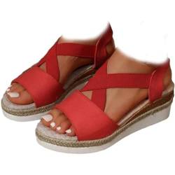 LLDYAN Vianys Women's Comfy Wedge Heel Sandals, Summer Flat Wedge Heel Fish Mouth Casual Women's Sandals (Red,36) von LLDYAN