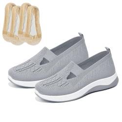 Women's Woven Orthopedic Breathable Soft Shoes, Slip on Sneakers Women Hands Free Arch Support (Grey,36) von LLDYAN