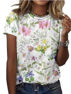 Blumen-Pflanzen-Shirt für Damen, Wildblumen-Grafik-T-Shirt, Pflanzenliebhaber, Hemden, Vintage-Blumen, kurzärmeliges T-Shirt, Weiß-5, Mittel von LLHXRUI