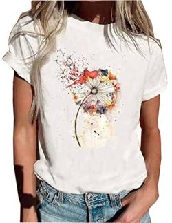 Just Breathe Löwenzahn-T-Shirt für Damen, Löwenzahn-Grafik-T-Shirt, kurzärmelig, christliche Shirts, Weiß 3, X-Groß von LLHXRUI