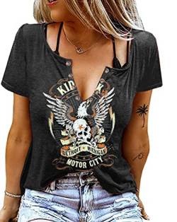 Kid Rock Skelett Adler T-Shirt für Frauen Vintage Rock Roll Music Shirts Konzert Buddy Kurzarm Casual Shirt Tops, GRAU, Mittel von LLHXRUI