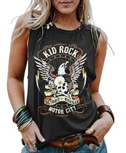 Kid Rock Skelett Adler Tank Top für Frauen Vintage Retro Rock Roll Music Shirts ärmellos Konzert Buddy Tank Tops, grau dunkel, Groß von LLHXRUI
