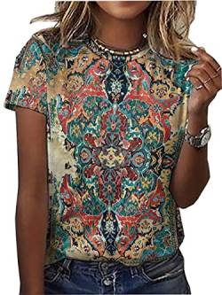 Mandala-Shirt für Damen, Lotusblume, grafische T-Shirts, kurzärmelig, lässiges Mandala-T-Shirt, Tops, Floral-1, Klein von LLHXRUI