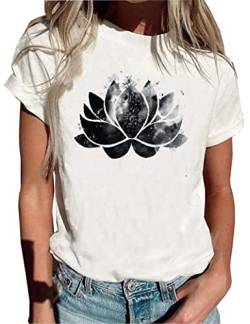 Mandala-Shirt für Damen, Lotusblume, grafische T-Shirts, kurzärmelig, lässiges Mandala-T-Shirt, Tops, Weiß-1, Klein von LLHXRUI