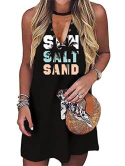 Sun Salt Sand Coconut Tree Tank Mini Dress for Women Sleeveless Beach Praty Shirts Summer Vacation Short Mini Dresses, Schwarz-10, Klein von LLHXRUI