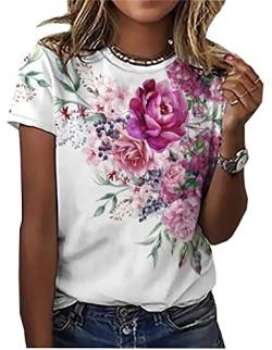 T-Shirt mit Blumenpflanzen, für Damen, Wildblumen, grafische Tees, Pflanzenliebhaber, Shirts, kurzärmelig, lässig, Basic-Tops, Weiß-2, Mittel von LLHXRUI