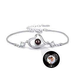 LLKCHQD Personalisiertes Armband mit Bild, 925er Sterlingsilber Personalisiertes Projektionsarmband mit Foto, Erinnerungsgeschenk für Frauen/Familie/Paar/Haustier von LLKCHQD