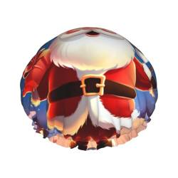 Duschhaube mit Weihnachtsmann-Motiv, doppellagig, wasserdicht, wiederverwendbar, elastisch, für Damen und Herren von LLaviD