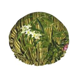 Duschhaube mit chinesischen Bambus-Blumen, doppellagig, wasserdicht, wiederverwendbar, elastisch, für Damen und Herren von LLaviD
