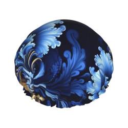 Klassische blaue Duschhaube, doppellagig, wasserdicht, wiederverwendbar, elastische Haarkappe für Damen und Herren von LLaviD