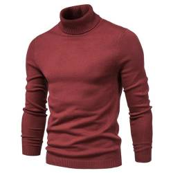 LLaviD Pullover Herren Winter Männer Rollkragen Pullover Casual Einfarbige Warme Pullover Slim High Neck Langarm Pullover Männer-rot-l von LLaviD