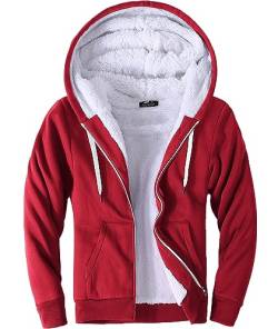 LLdress Herren Hoodie mit Reißverschluss Sweatjacke Männer Fleecejacke mit Kapuze Outdoor Warme Jogging jacke gefüttert Rot von LLdress