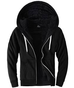 LLdress Hoodie Herren Warm Fleece Kapuzenpullover Zipper Sweatshirt Männer Gefüttert Winterjacke Teddyfleece Jacke mit Kapuze Schwarz von LLdress