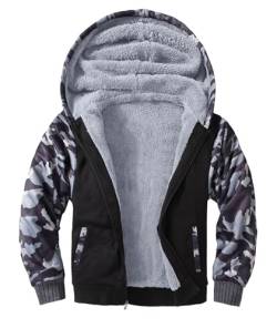 LLdress Hoodie Jungen Kapuzenpullover mit Zipper Fleecejacke Warm Kontrastfarben Kapuzenjacke Causal Winter Sweatjacke Mit Kapuze Hooded Jacket Pullover für Kinder(054-Tarngrau-S) von LLdress