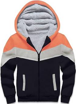 LLdress Hoodie Kiner Kapuzen Mit Zipper Fleecejacke Warm Kontrastfarben Kapuzenjacke Causal Winter Sweatshirt Mit Kapuze Hooded Jacket für Jungen(059-Orange-M) von LLdress