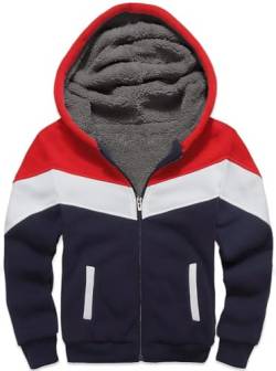 LLdress Jungen Fleecejacke Kapuzen mit Zipper Fleecejacke Warm Kontrastfarben Kapuzenjacke Causal Winter Sweatjacke Mit Kapuze Hooded Jacket für Kinder(059-Rot-L) von LLdress