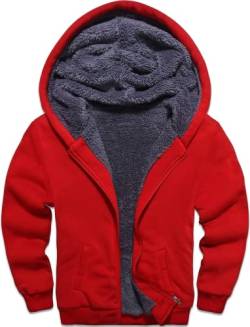 LLdress Kinder Fleecejacke Jungen Kapuzenjacke Sweatjacke Warme Kontrastfarben Kapuzenpullover Winterjacke mit Fleecefutter(051-Rot-S) von LLdress