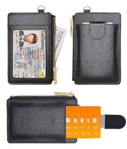 LLi Cufite Kartenetui aus Leder mit Geldfach, Pop-Up-Geldbörse, RFID-blockierend, schlankes Bankkartenetui für 5 Karten und Reißverschlusstasche, Schwarz von LLi Cufite