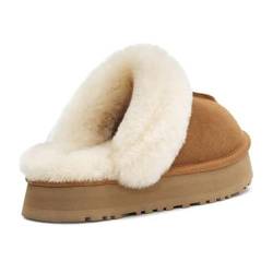 LMAHAP Winter Plüsch Baumwolle Hausschuhe Frauen Flats Schuhe Mode Plattform Casual Home Wildleder Warm Slingback Flip Flops von LMAHAP