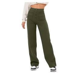 LMLXYZ Gerade Hose für Frauen mit hoher Taille, lässige Arbeit für Frauen, weiche Hose für Frauen aus hochelastischem Stoff (Dark Green,XL) von LMLXYZ