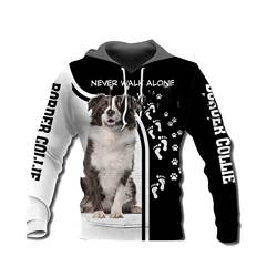 Niedliche Border Collie 3D Vollbedruckte Jacke Herren/Damen Harajuku Hoodie Casual Streetwear Sweatshirt Pullover, Hoodies, XL von LMSPRINTSJ