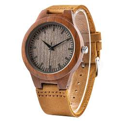 LMWOOD Herren Gravur Holz Uhr Nussbaum Holz Armbanduhr mit Lederband personalisierte Geschenk für Männer von LMWOOD