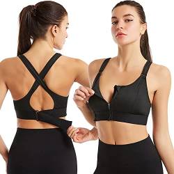 LMYKH Damen Sport BH ohne bügel Starker Halt Gekreuzt Rücken Reißverschluss vorn Workout Fitness Yoga Bras (M, Schwarz) von LMYKH