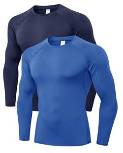 LNJLVI 2er Pack Herren Kompressionsshirt Langarm Funktions Shirt Sportshirt Laufshirt (Navy-Blau,L) von LNJLVI