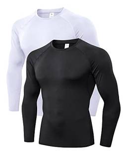 LNJLVI 2er Pack Herren Kompressionsshirt Langarm Funktions Shirt Sportshirt Laufshirt (Schwarz-Weiß,XL) von LNJLVI