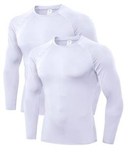 LNJLVI 2er Pack Herren Kompressionsshirt Langarm Funktions Shirt Sportshirt Laufshirt (Weiß,M) von LNJLVI