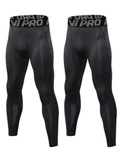 LNJLVI Herren Kompressionshose Laufhose lang Sporthose Leggings Funktionshose (Schwarz-Schwarz,M) von LNJLVI