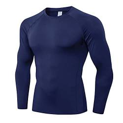 LNJLVI Herren Langarm Kompressionshemden Sport T-Shirt Funktions Atmungsaktiv Tops für Männer (Navy,S) von LNJLVI