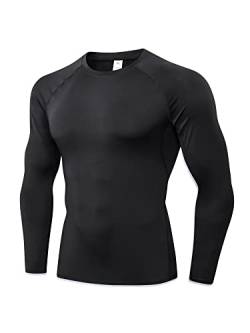 LNJLVI Herren Langarm Kompressionshemden Sport T-Shirt Funktions Atmungsaktiv Tops für Männer (Schwarz,S) von LNJLVI