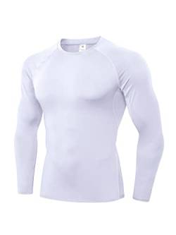 LNJLVI Herren Langarm Kompressionshemden Sport T-Shirt Funktions Atmungsaktiv Tops für Männer (Weiß,L) von LNJLVI
