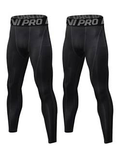 LNJLVI Kompressionshose Herren, 2er Pack Sport-Leggings für männer Lange Laufhosen Atmungsaktiv Funktionsunterhose(Grau-Grau Linie,M) von LNJLVI