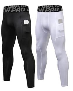 LNJLVI Kompressionshose Herren Sport Leggings Atmungsaktive Trainingshose für Jogging Fitnessstudio Laufen(Schwarz-Weiß,L von LNJLVI