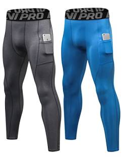 LNJLVI Kompressionshose Herren Sport Leggings Atmungsaktive Trainingshose für Jogging Fitnessstudio Laufen (Blau-Grau,XXL) von LNJLVI