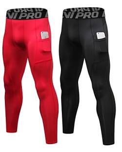 LNJLVI Kompressionshose Herren Sport Leggings Atmungsaktive Trainingshose für Jogging Fitnessstudio Laufen (Red-Schwarz,S) von LNJLVI