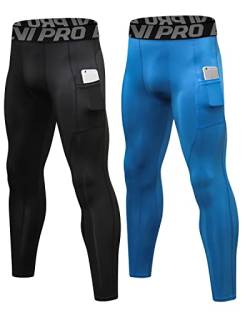 LNJLVI Kompressionshose Herren Sport Leggings Atmungsaktive Trainingshose für Jogging Fitnessstudio Laufen (Schwarz-Blau,M) von LNJLVI