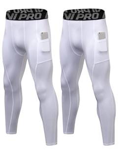 LNJLVI Kompressionshose Herren Sport Leggings Atmungsaktive Trainingshose für Jogging Fitnessstudio Laufen (Weiß-Weiß,L) von LNJLVI