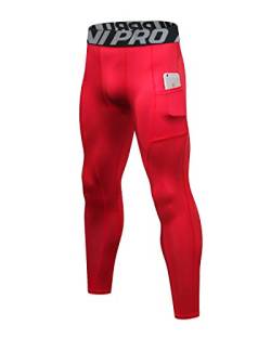 LNJLVI Kompressionshosen Herren Workout Sport-Leggings Atmungsaktiv Fitness Strumpfhosen Lange Running-Hosen(Rot,XL) von LNJLVI