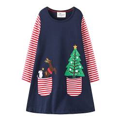Kleinkind Baby Mädchen Weihnachten Kleid Tunika Kleider Weihnachtsbaum Gestreift Langarm Basic Kleid Active Shirt 2Jahre von LNL