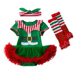 LNL Baby Weihnachtsoutfit Mädchen Mein erstes Weihnachten Baby Tutu Tüll Strampler Kleid Elfenkostüm für Mädchen mit Stirnband Beinlinge 0-3 Monate von LNL