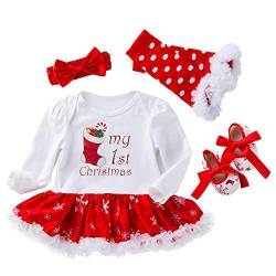 LNL Baby Weihnachtsoutfit Mädchen Mein erstes Weihnachten baby Tutu Tüll Strampler Kleid mit Stirnband Beinlinge & Schuhe Weiße Weihnachtssocken 3-6 Monate von LNL