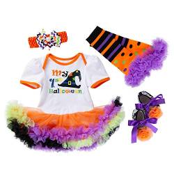 LNL Halloween Kostüm Baby Mädchen Mein erstes Halloween Outfits Baby Strampler Tutu Rock Beinwärmer Schuhe Stirnband 4 Stück Set Weiß 66 von LNL